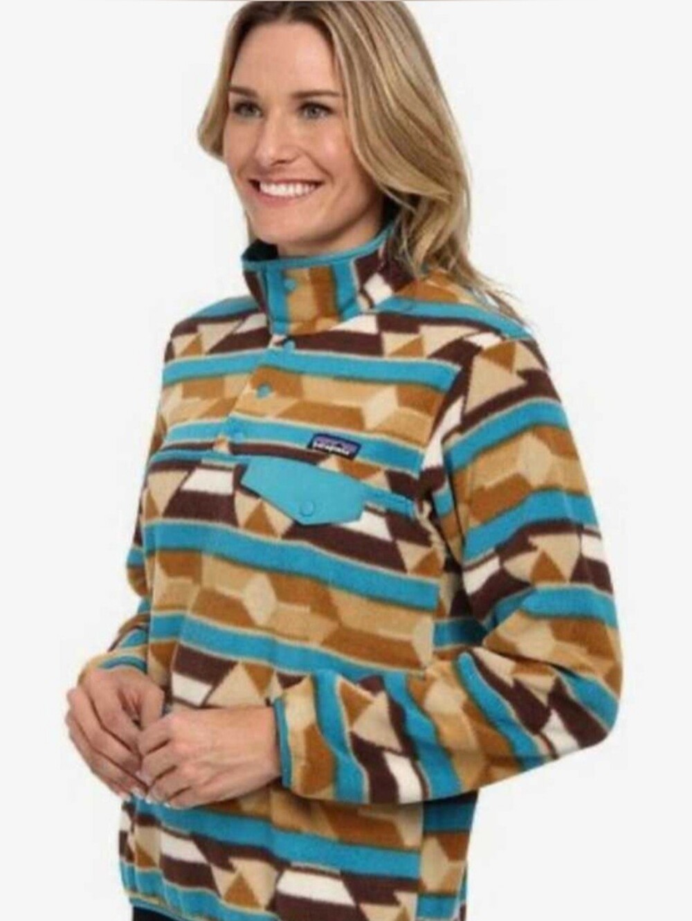 Patagonia Synchilla Aztec Pattern Large Women's Fleece Snap T-Pullover.